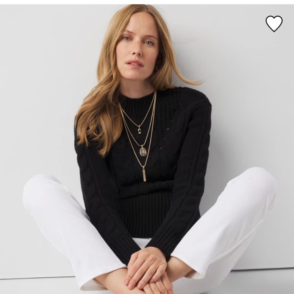 White House Black Market Cabled Mock Neck Pullover Sweater (black size Small)
